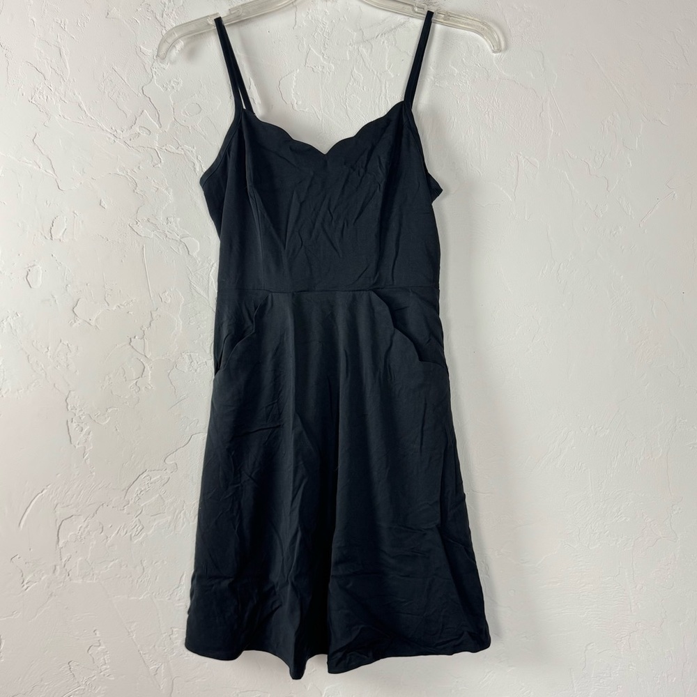 Stitch‎ Fix 41 Hawthorn Dress Solid Black Beatriz Scallop Hem Mini Pockets Lined